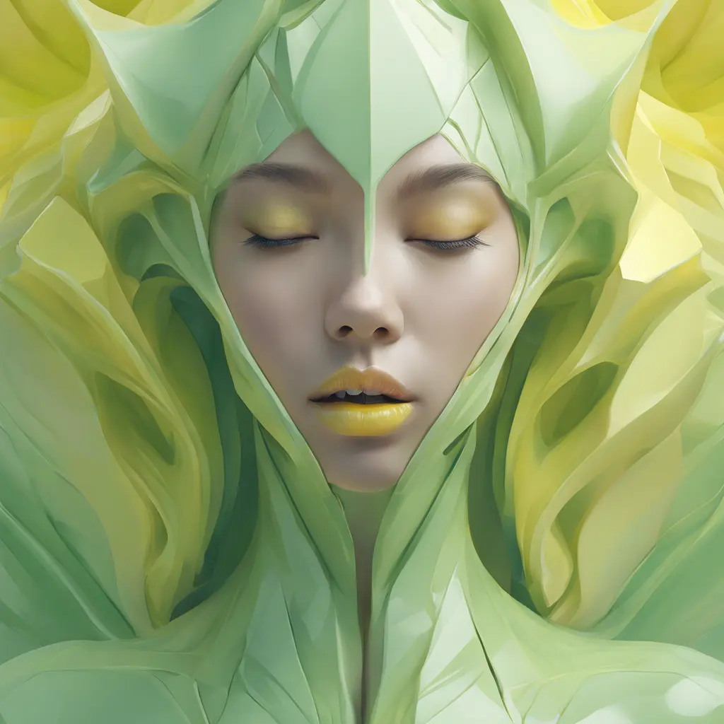 Muted tones of pastel green and yellow, evoking a sense of calmness, endless muse, Digital Art, 3D art, Elegant by Stanley Artgerm Lau