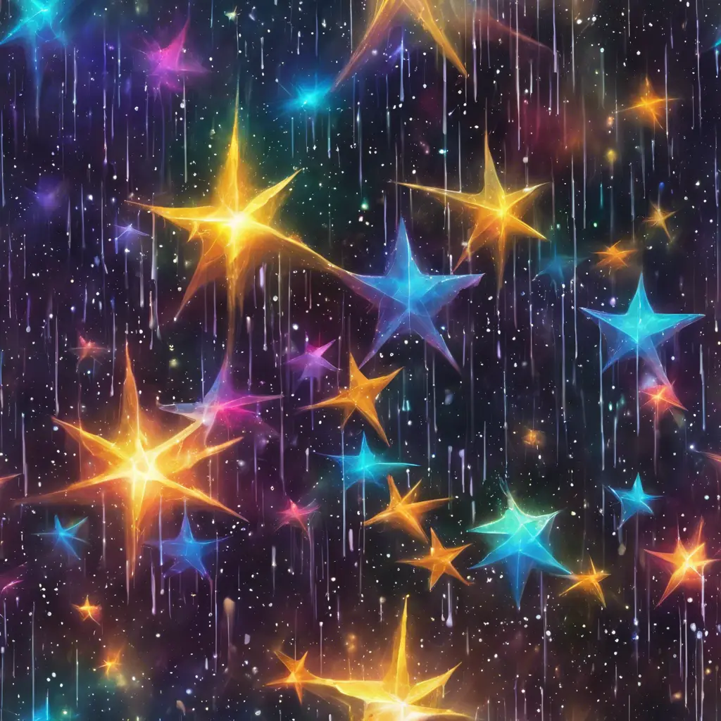 Abstract magical rain, universe, stars, Iridescence, Volumetric Lighting by Greg Rutkowski