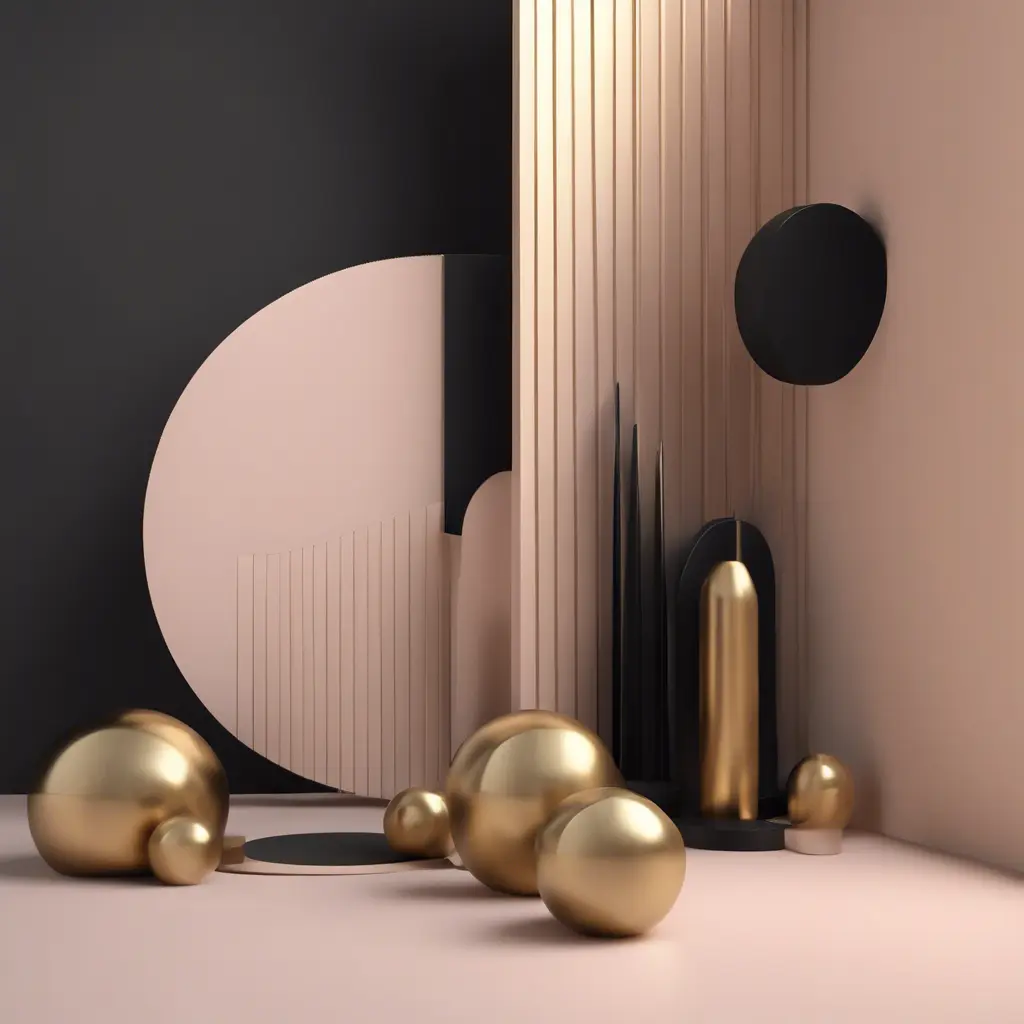 Muted tones of pastel black and gold, evoking a sense of calmness, endless muse, Minimalism, Digital Art, 3D art, Elegant