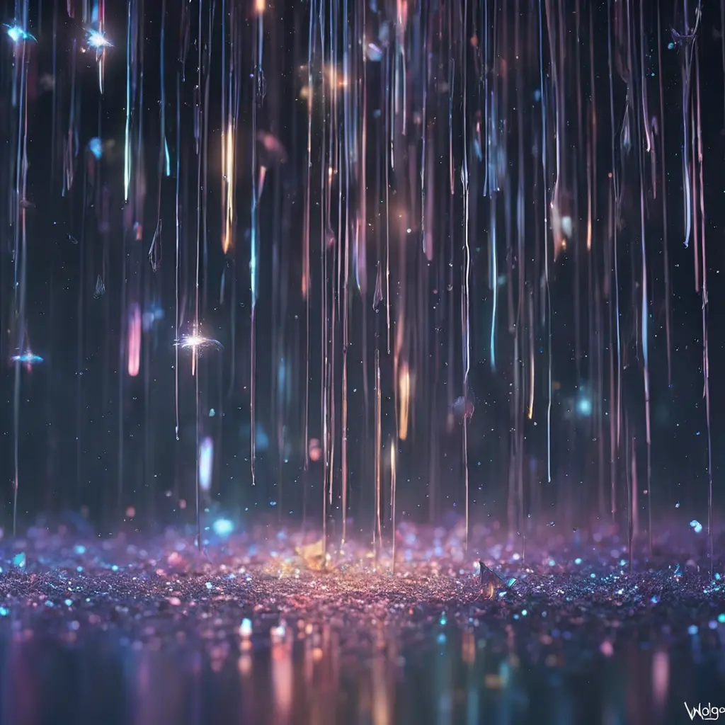 Abstract magical rain, universe, stars, Iridescence, Volumetric Lighting by WLOP