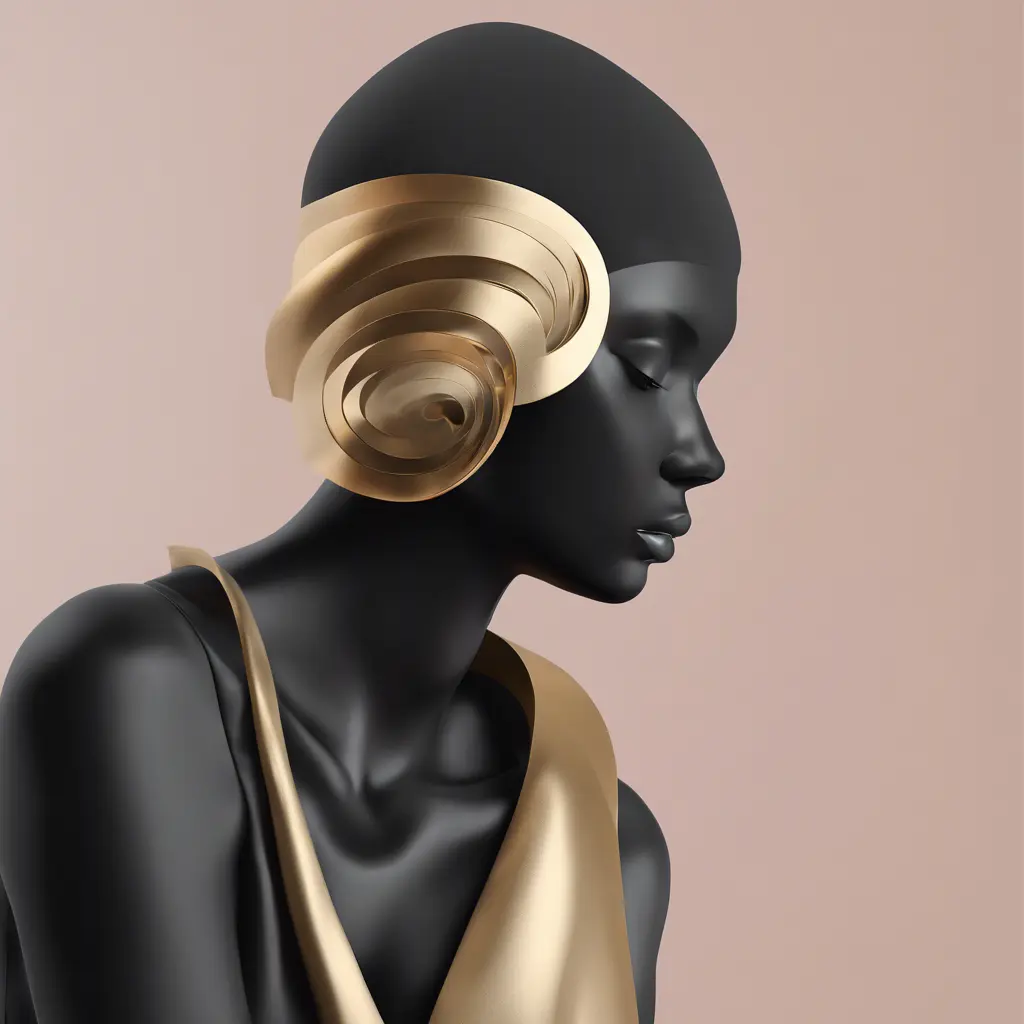 Muted tones of pastel black and gold, evoking a sense of calmness, endless muse, Minimalism, Digital Art, 3D art, Elegant