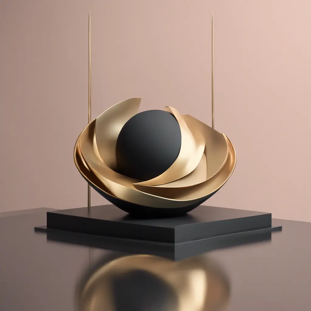 Muted tones of pastel black and gold, evoking a sense of calmness, endless muse, Minimalism, Digital Art, 3D art, Elegant