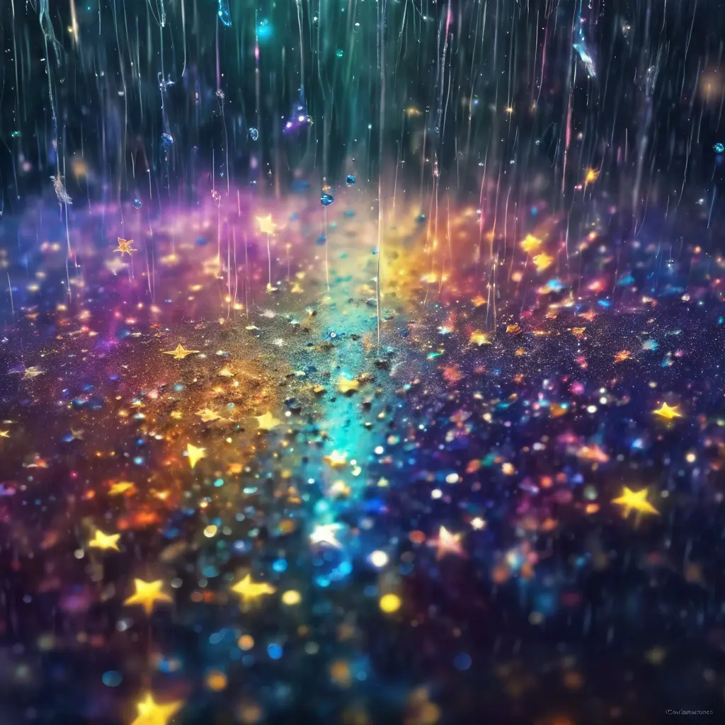 Abstract magical rain, universe, stars, Iridescence, Volumetric Lighting by Stefan Kostic