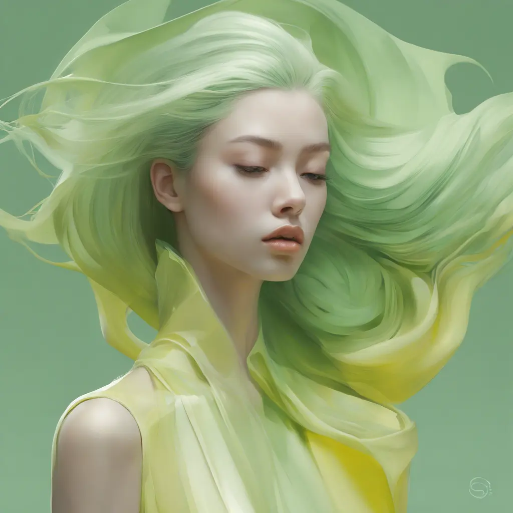 Muted tones of pastel green and yellow, evoking a sense of calmness, endless muse, Digital Art, 3D art, Elegant by Stanley Artgerm Lau