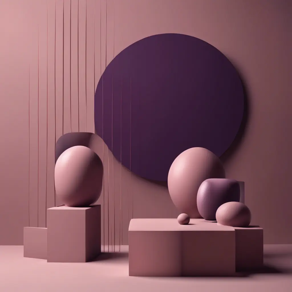 Muted tones of dusty pink and dark purple, evoking a sense of calmness, endless muse, Minimalism, Digital Art, 3D art, Elegant