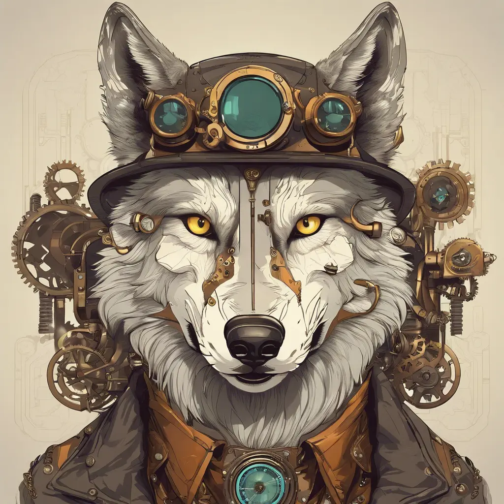 Steampunk portrait of a Wolf, clean vector, colorful illustration, inspired by future technology, Highly Detailed, Vintage Illustration, Steampunk, Smooth, Vector Art, Colorful by WLOP