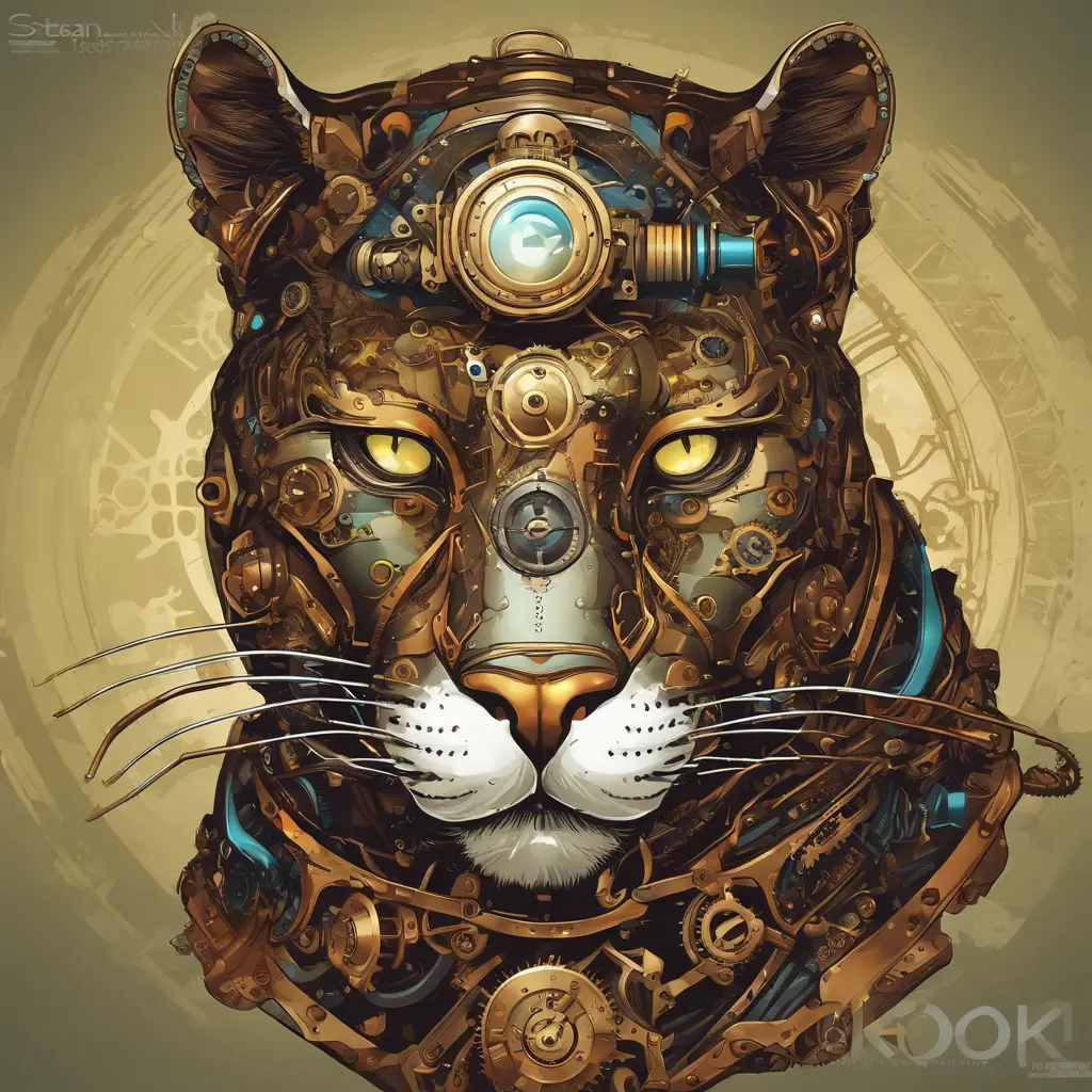 Steampunk portrait of a Panther, clean vector, colorful illustration, inspired by future technology, Highly Detailed, Vintage Illustration, Steampunk, Smooth, Vector Art, Colorful by Stefan Kostic