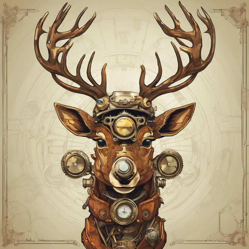 Steampunk portrait of a Deer, clean vector, colorful illustration, inspired by future technology, Highly Detailed, Vintage Illustration, Steampunk, Smooth, Vector Art, Colorful by Stefan Kostic