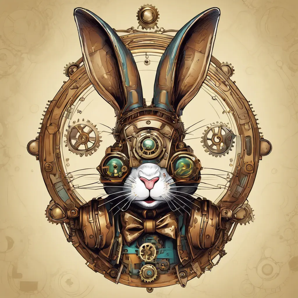 Steampunk portrait of a Rabbit, clean vector, colorful illustration, inspired by future technology, Highly Detailed, Vintage Illustration, Steampunk, Smooth, Vector Art, Colorful by Greg Rutkowski