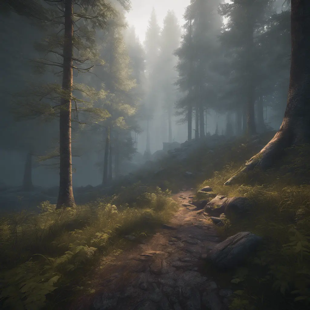 Beautiful misty swedish forest from the view of a mountain, Atmospheric, Highly Detailed, Intricate, Trending on Artstation, Stunning, Realistic, Unreal Engine, Dynamic Lighting, Radiant, Fantasy by Greg Rutkowski