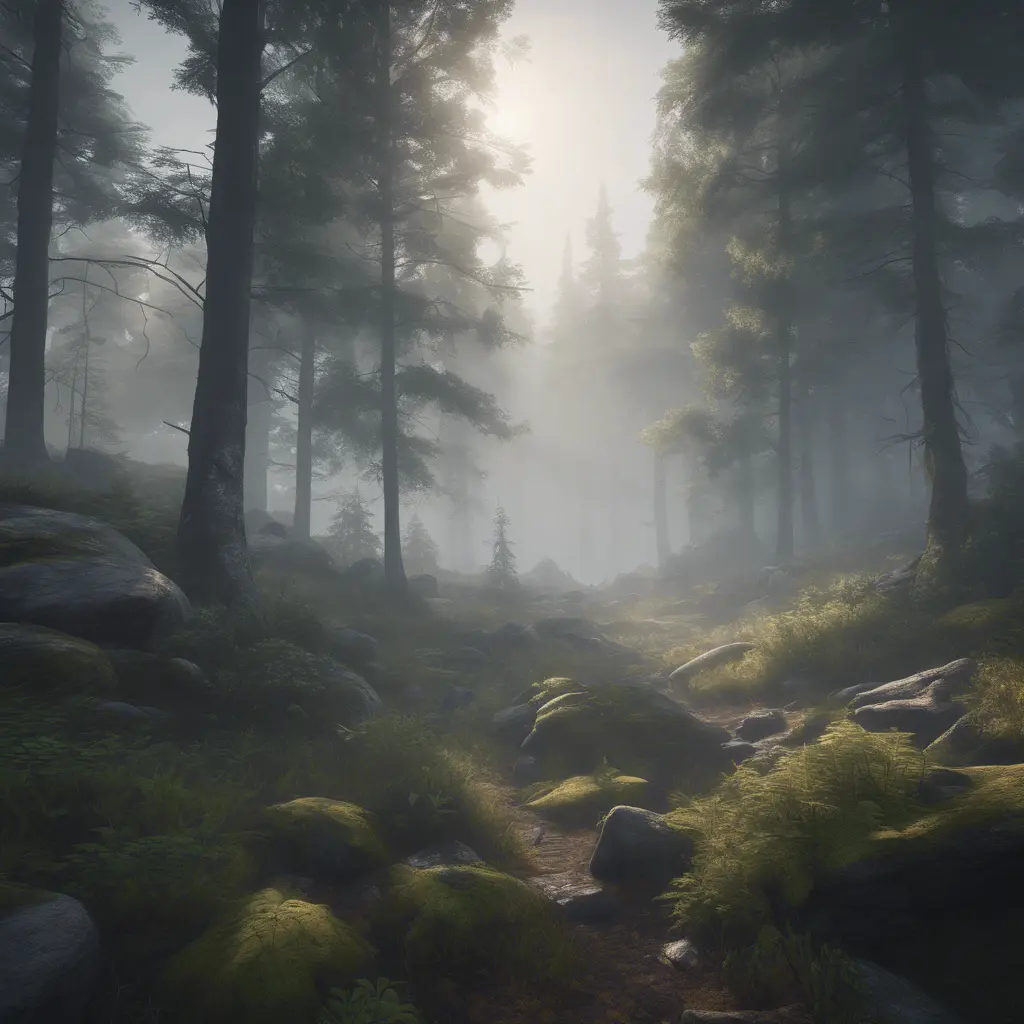 Beautiful misty swedish forest from the view of a mountain, Atmospheric, Highly Detailed, Intricate, Trending on Artstation, Stunning, Realistic, Unreal Engine, Dynamic Lighting, Radiant, Fantasy by Stanley Artgerm Lau