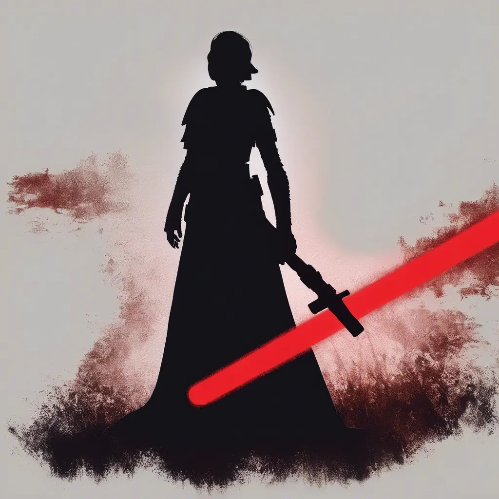 Portrait of a silhouette star wars figure in her red lightsaber, in the style of evocative environmental portraits, dark, red, Ambient Lighting, Fantasy, Dark