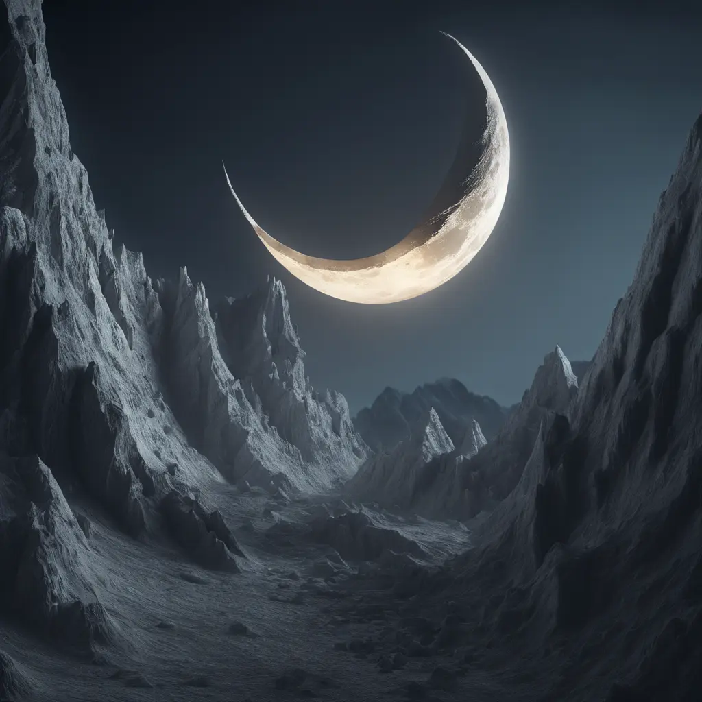 Mountain surreal moon, Award-Winning, Volumetric Lighting, Fantasy, Dark