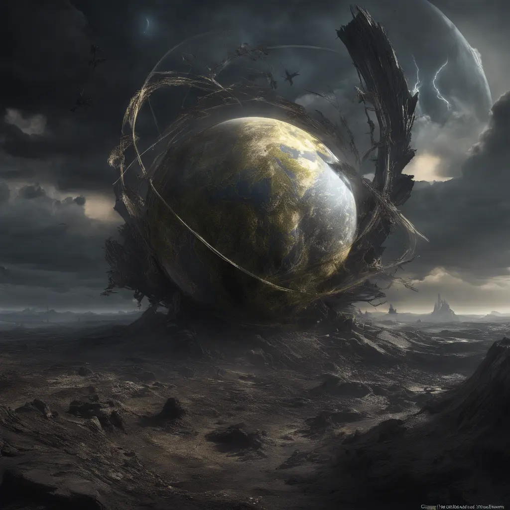 Earth going through cycles of creation and destruction, Award-Winning, Volumetric Lighting, Fantasy, Dark by Greg Rutkowski