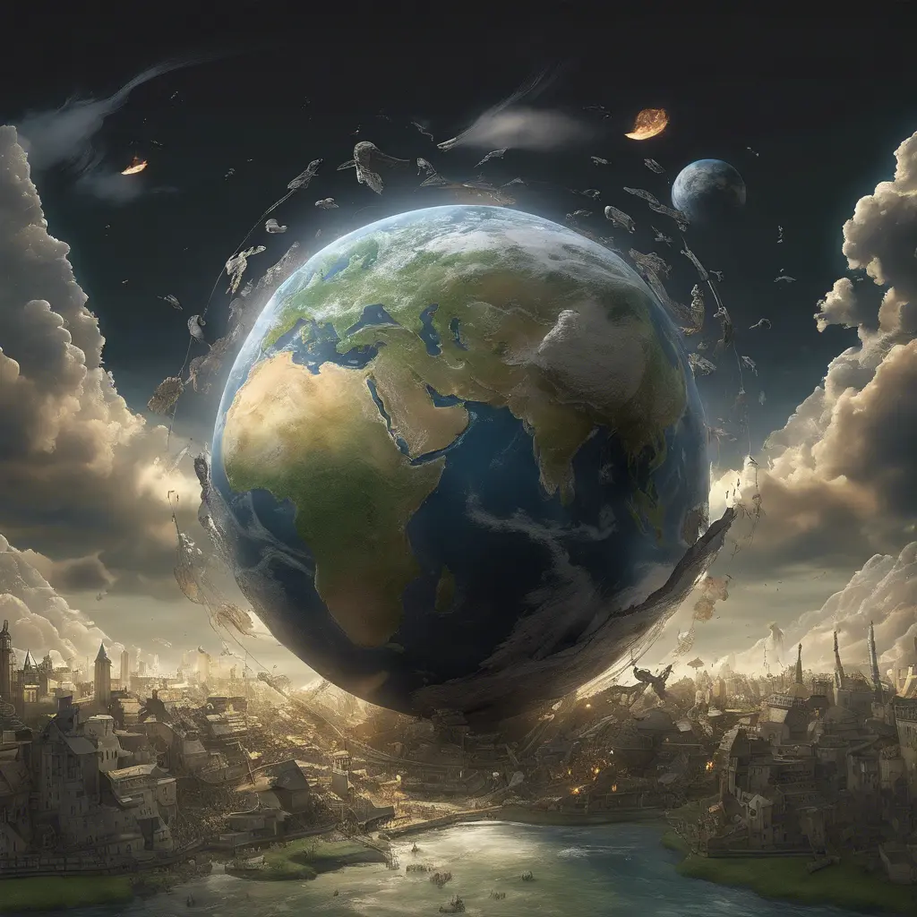 Earth going through cycles of creation and destruction, Award-Winning, Volumetric Lighting, Fantasy, Dark by Studio Ghibli