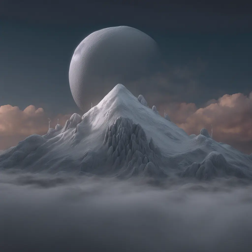 Mountain surreal moon, Award-Winning, Volumetric Lighting, Fantasy, Dark by Studio Ghibli