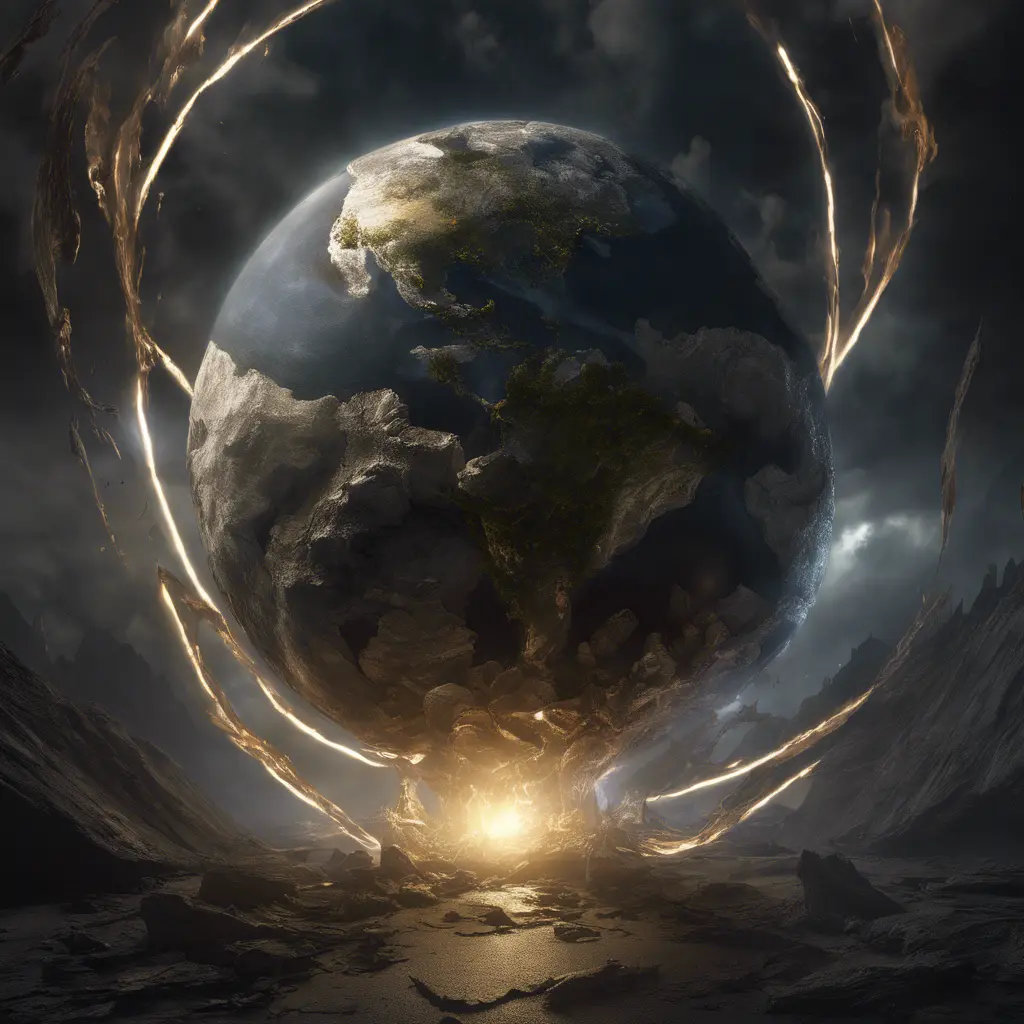 Earth going through cycles of creation and destruction, Award-Winning, Volumetric Lighting, Fantasy, Dark by Greg Rutkowski