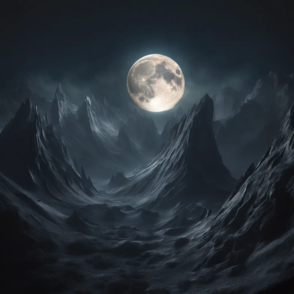 Mountain surreal moon, Award-Winning, Volumetric Lighting, Fantasy, Dark