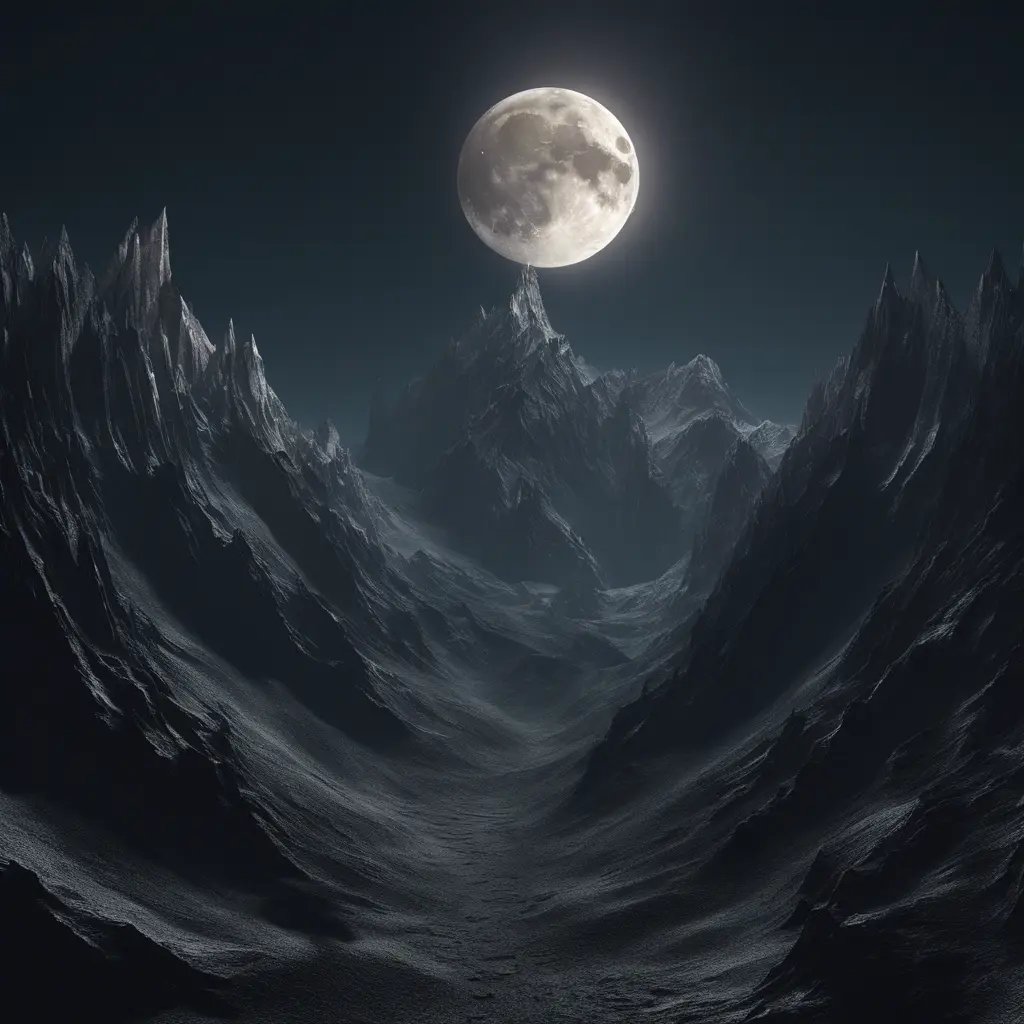 Mountain surreal moon, Award-Winning, Volumetric Lighting, Fantasy, Dark