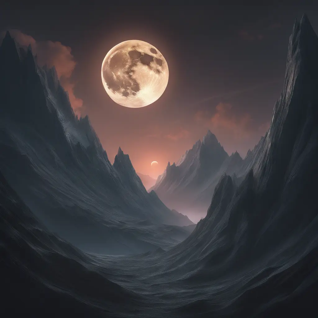 Mountain surreal moon, Award-Winning, Volumetric Lighting, Fantasy, Dark by Stanley Artgerm Lau