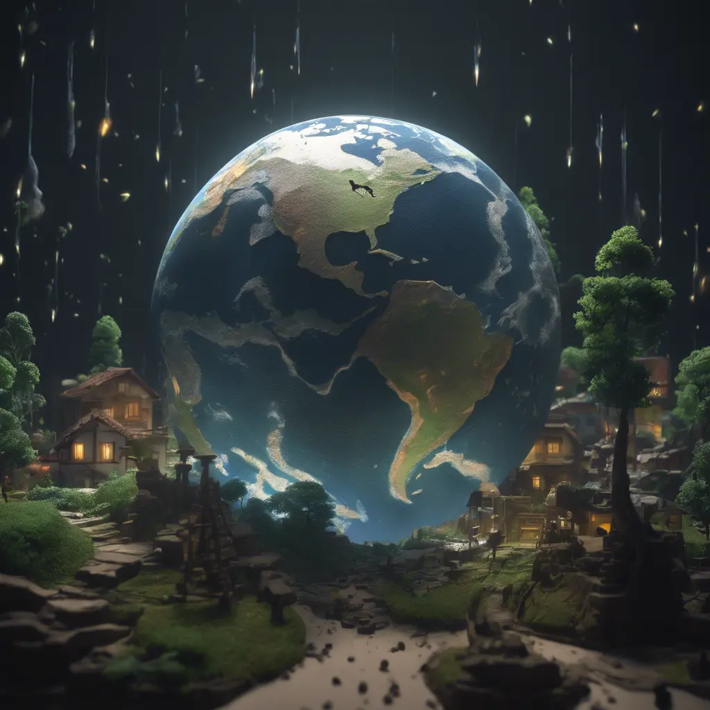 Earth going through cycles of creation and destruction, Award-Winning, Volumetric Lighting, Fantasy, Dark by Studio Ghibli