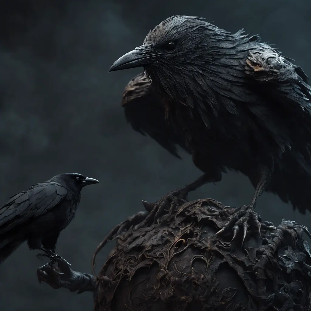 A macabre shadow creature, holding a black crow, 4k, Award-Winning, Hyper Detailed, Stunning, Fantasy, Dark