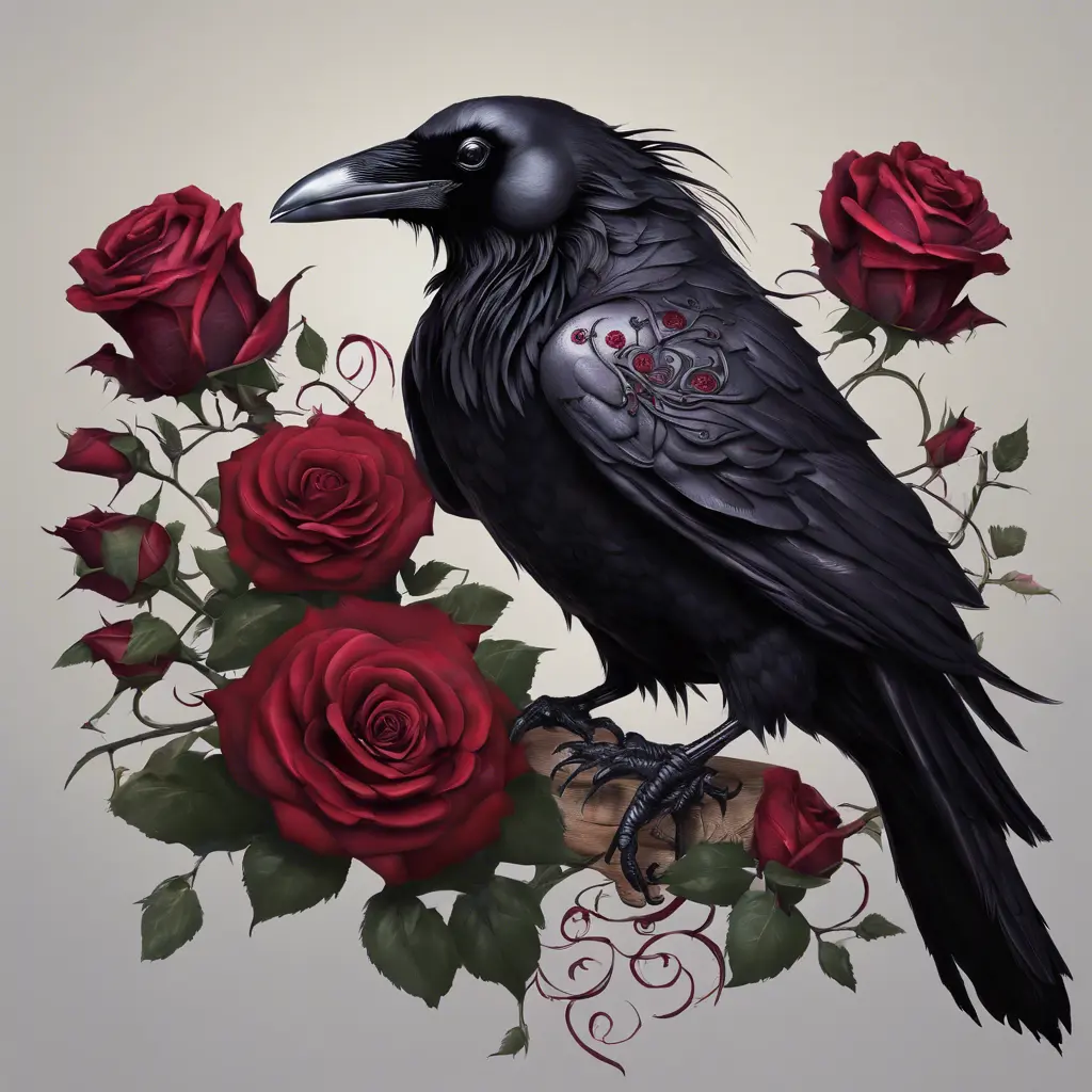 Gothic raven with roses, 4k, Award-Winning