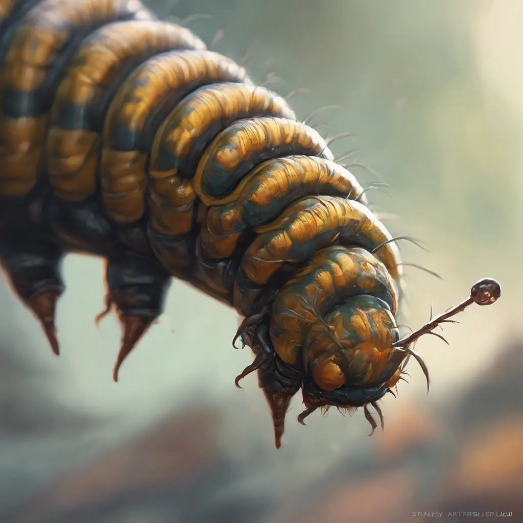 close up caterpillar, 4k, Highly Detailed, Hyper Detailed, Powerful, Artstation, Vintage Illustration, Digital Painting, Sharp Focus, Smooth, Concept Art by Stanley Artgerm Lau, Greg Rutkowski