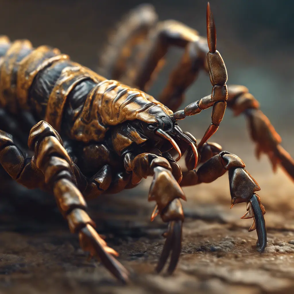 close up scorpion, 4k, Highly Detailed, Hyper Detailed, Powerful, Artstation, Vintage Illustration, Digital Painting, Sharp Focus, Smooth, Concept Art by Stefan Kostic