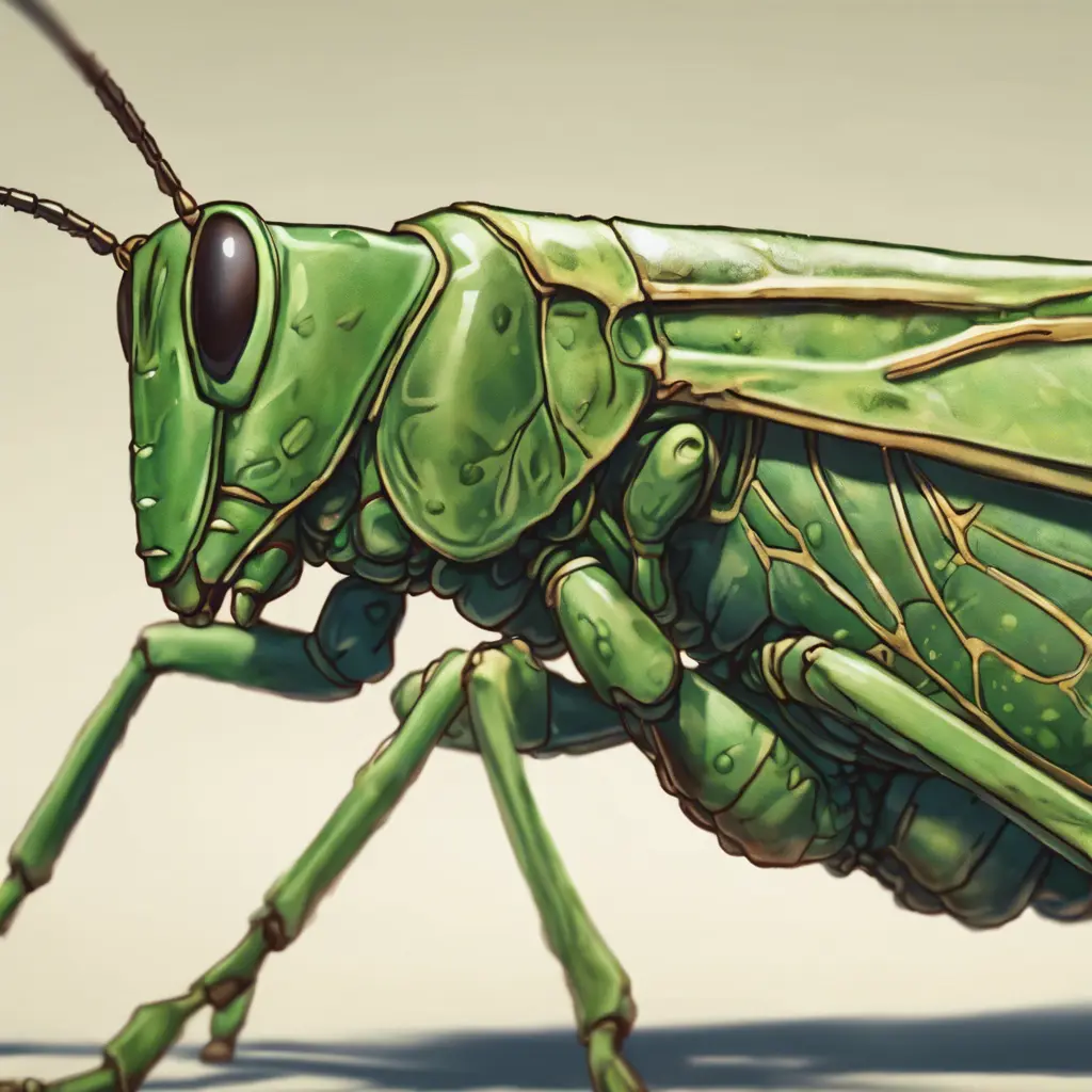 close up grasshopper, 4k, Highly Detailed, Hyper Detailed, Powerful, Artstation, Vintage Illustration, Digital Painting, Sharp Focus, Smooth, Concept Art by Studio Ghibli