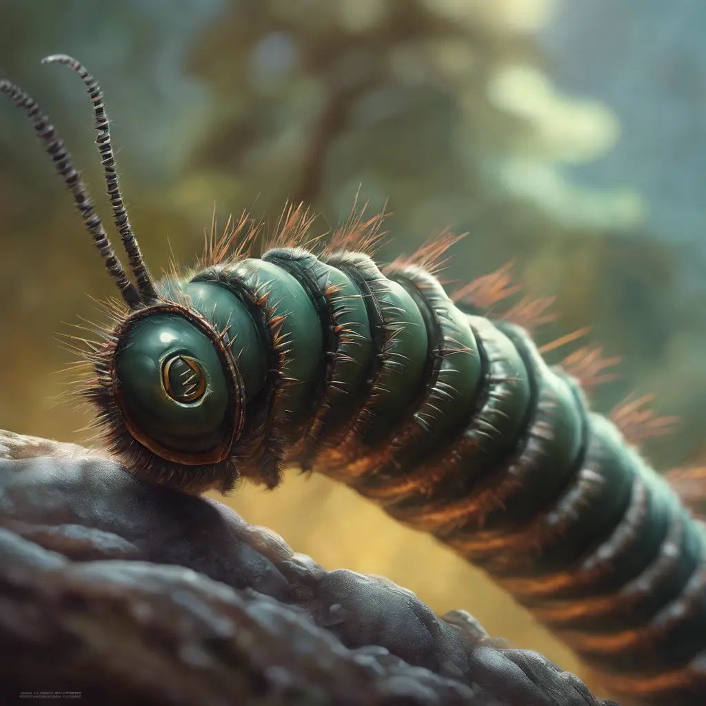 close up caterpillar, 4k, Highly Detailed, Hyper Detailed, Powerful, Artstation, Vintage Illustration, Digital Painting, Sharp Focus, Smooth, Concept Art by Stanley Artgerm Lau, Greg Rutkowski