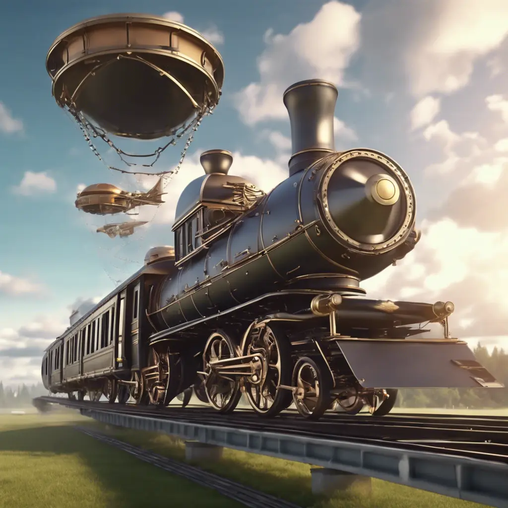 A futuristic hybrid of a steam engine train and a DaVinci flying machine, 4k