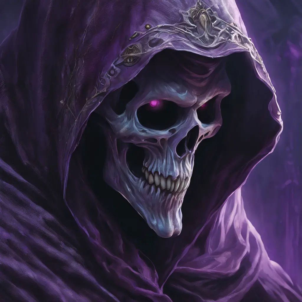 close up purple ghost, 4k, Highly Detailed, Hyper Detailed, Powerful, Artstation, Vintage Illustration, Digital Painting, Elden Ring, Sharp Focus, Smooth, Concept Art by Greg Rutkowski