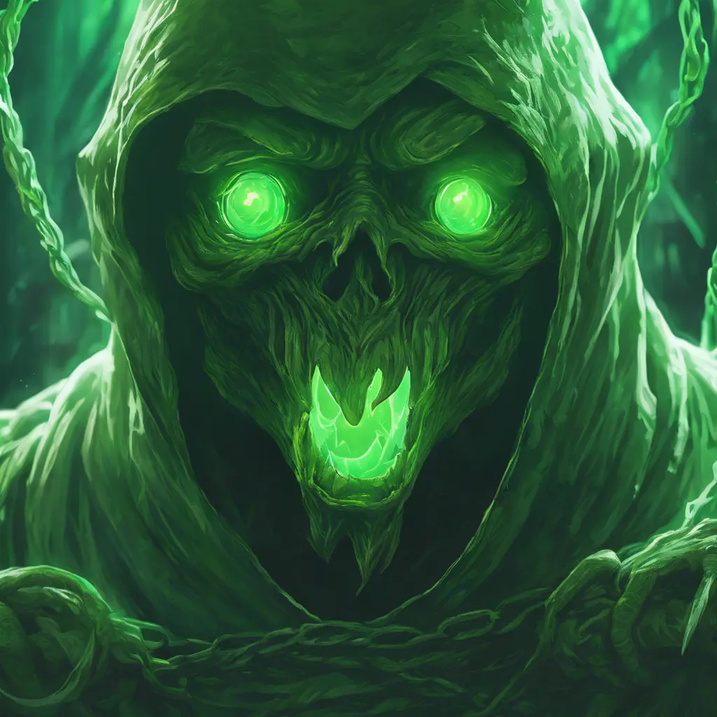 close up green ghost, 4k, Highly Detailed, Hyper Detailed, Powerful, Artstation, Vintage Illustration, Digital Painting, Elden Ring, Sharp Focus, Smooth, Concept Art by Studio Ghibli