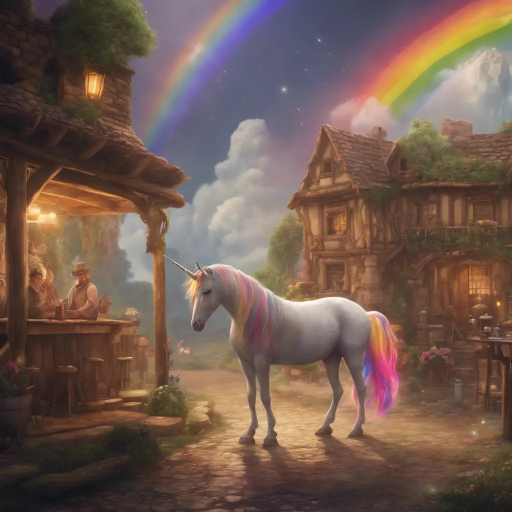 A unicorn and a rainbow walk into a tavern on Venus, 4k