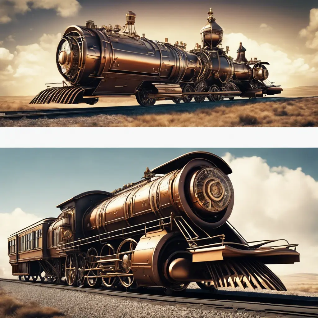 A futuristic hybrid of a steam engine train and a DaVinci flying machine, 4k, Steampunk