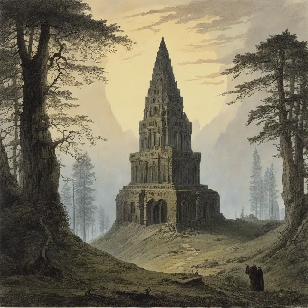 An old temple, Vintage Illustration, Fantasy by Caspar David Friedrich