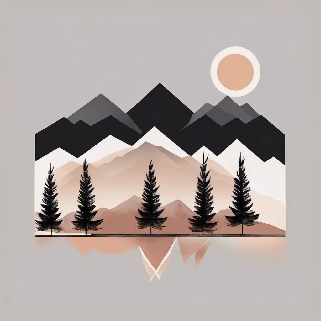 boho art Minimalist landscape mountains, Landscape