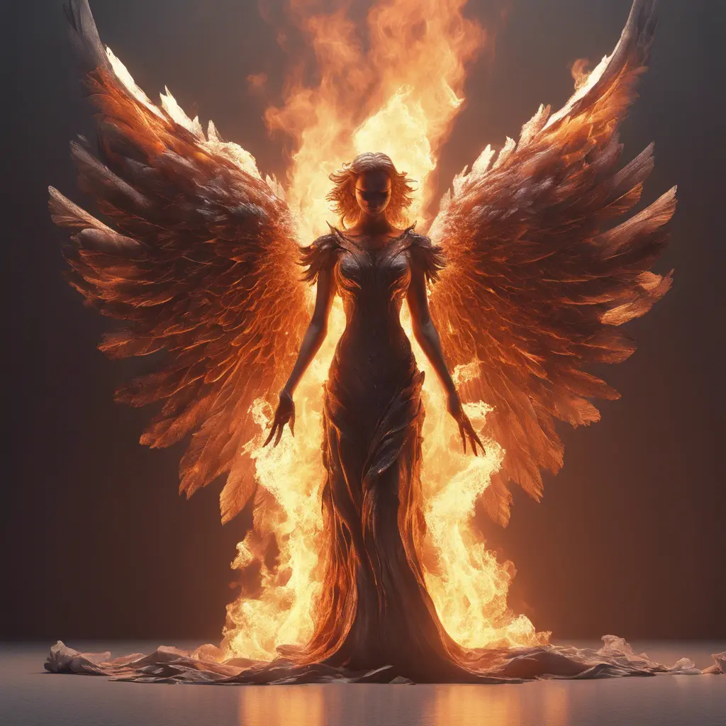 Angel with wings made of Fire, 8k, Stunning, Volumetric Lighting, Concept Art by Stefan Kostic