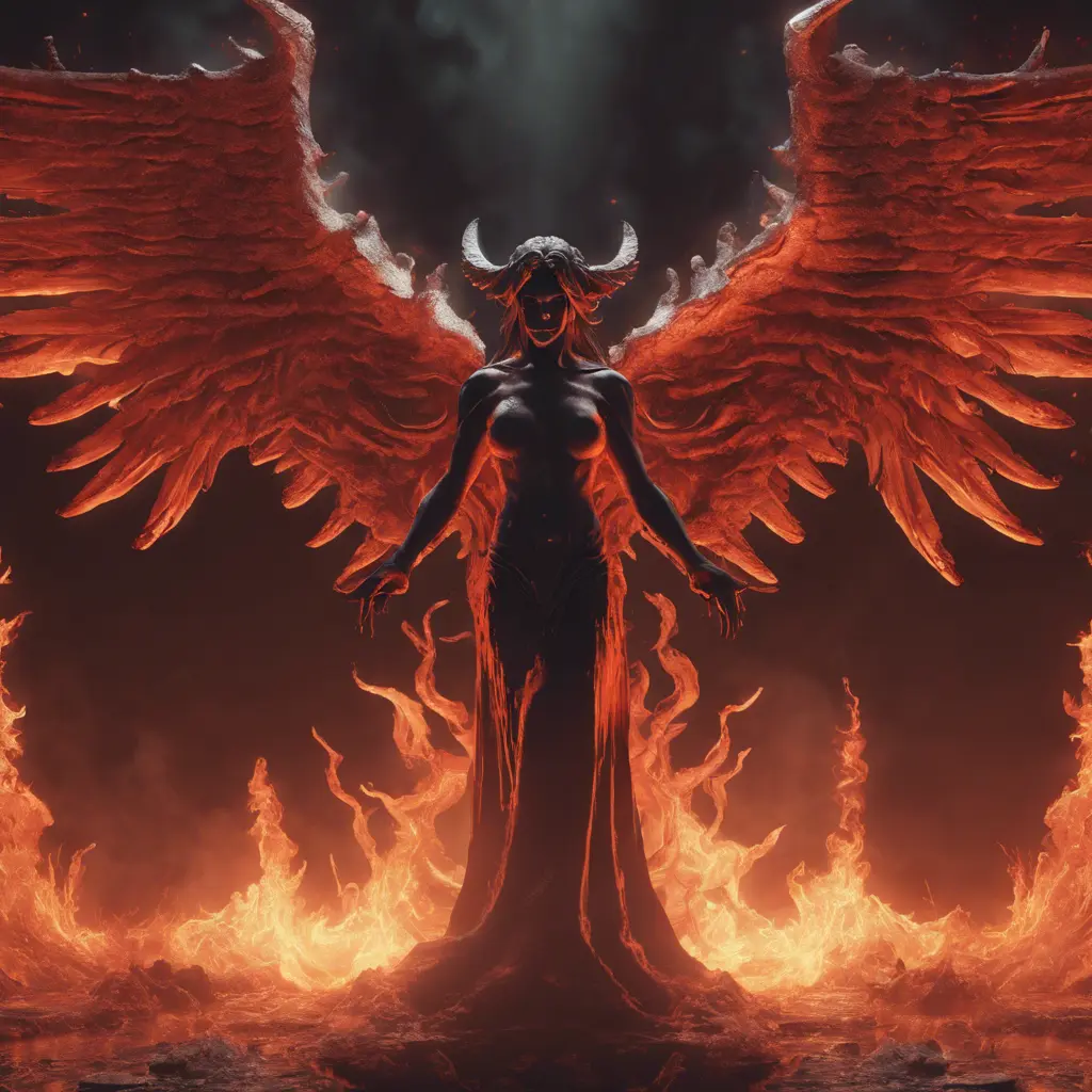 An angel and a demon in hell, 8k, Trending on Artstation, Symmetrical Face, Digital Illustration, Octane Render, Concept Art by Greg Rutkowski