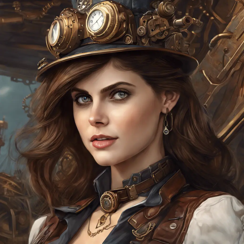 Steampunk portrait of Alexandra Daddario, Highly Detailed, Intricate, Artstation, Beautiful, Digital Painting, Sharp Focus, Concept Art, Elegant