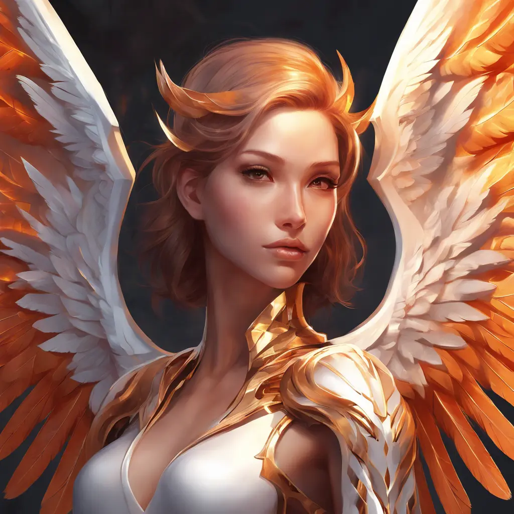 An Angel with Wings of Fire, 8k, Trending on Artstation, Symmetrical Face, Digital Illustration, Concept Art by Stanley Artgerm Lau