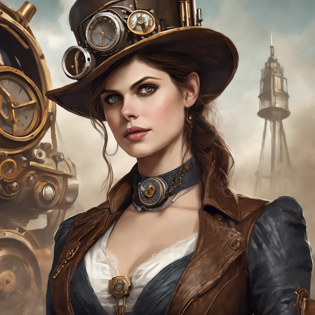 Steampunk portrait of Alexandra Daddario, Highly Detailed, Intricate, Artstation, Beautiful, Digital Painting, Sharp Focus, Concept Art, Elegant