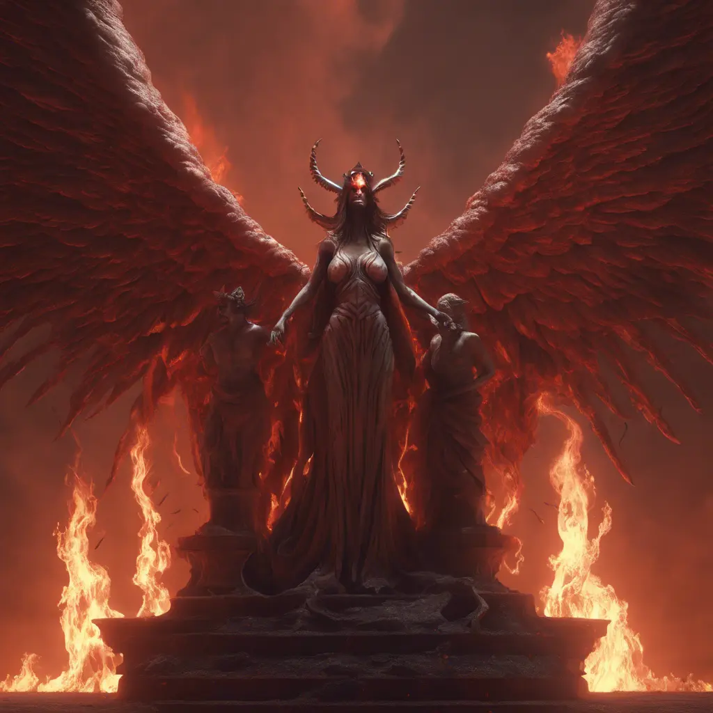 An angel and a demon in hell, 8k, Trending on Artstation, Symmetrical Face, Digital Illustration, Octane Render, Concept Art by Greg Rutkowski