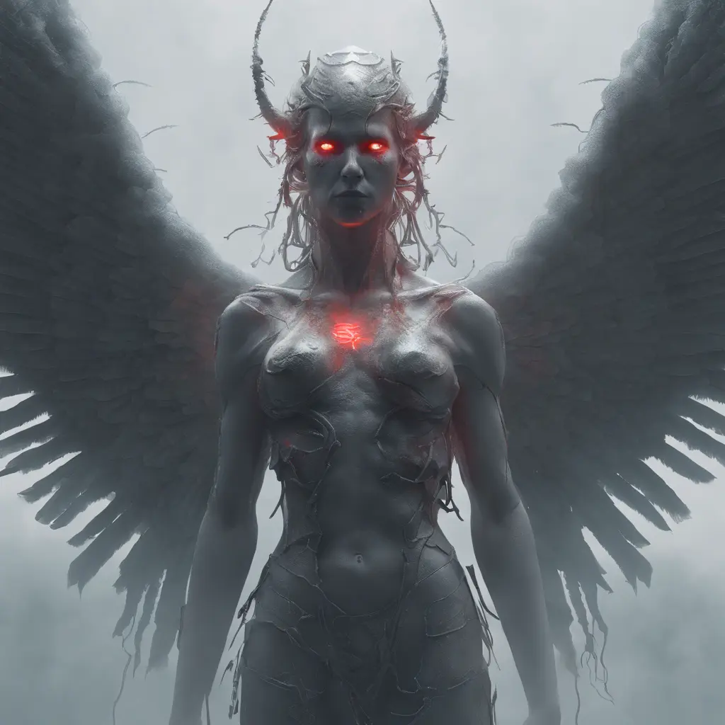 An angel and a demon in the fog of war, 8k, Symmetrical Face, Digital Illustration, Octane Render, Concept Art by Greg Rutkowski