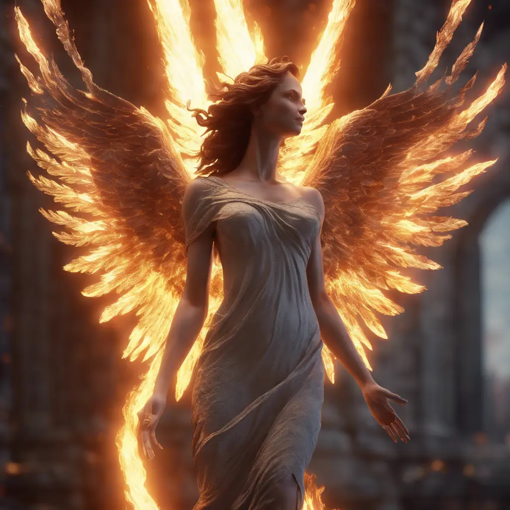 Angel with wings made of Fire, 8k, Stunning, Volumetric Lighting by Greg Rutkowski