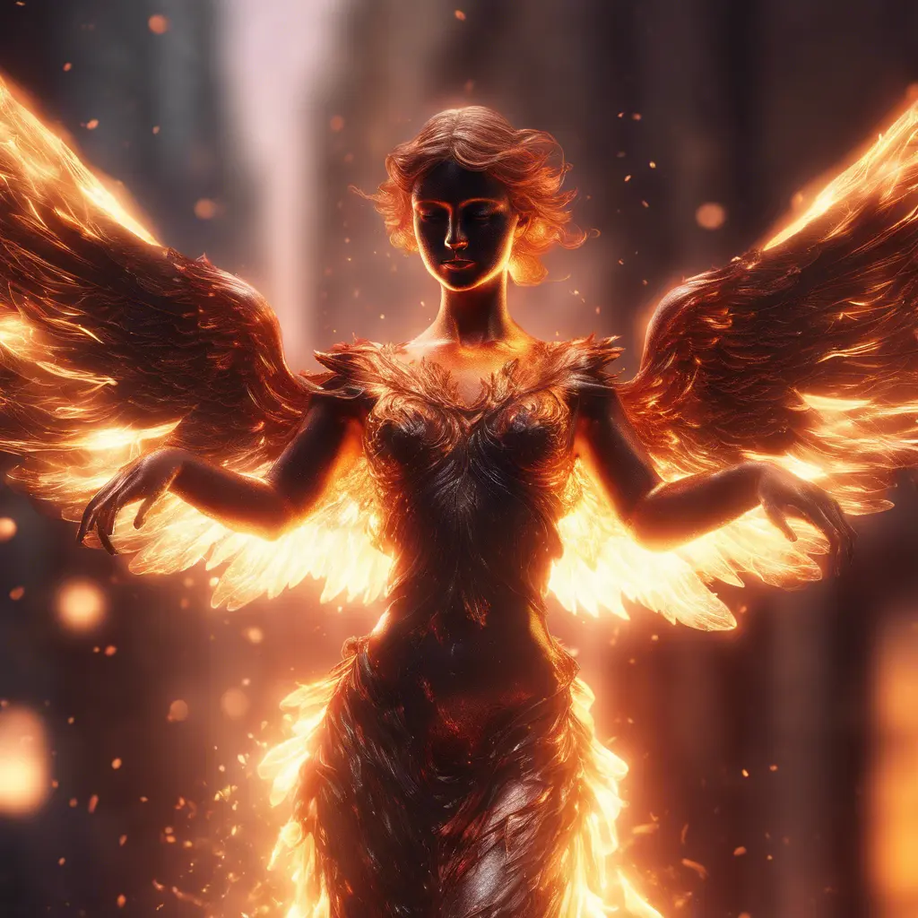 Angel with wings made of Fire, 8k, Stunning, Bokeh effect, Volumetric Lighting by Stanley Artgerm Lau