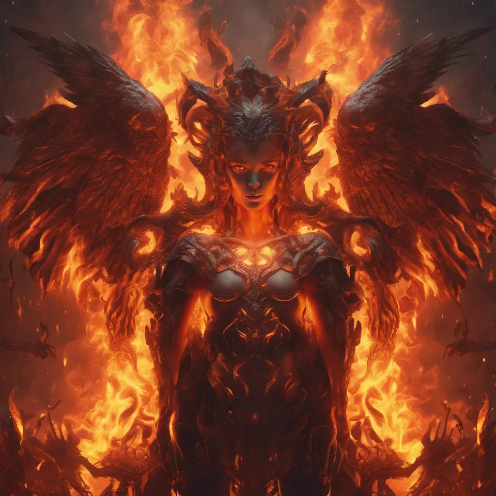 Angels and Demons surrounded by fire, 8k, Trending on Artstation, Symmetrical Face, Digital Illustration, Concept Art by Stefan Kostic