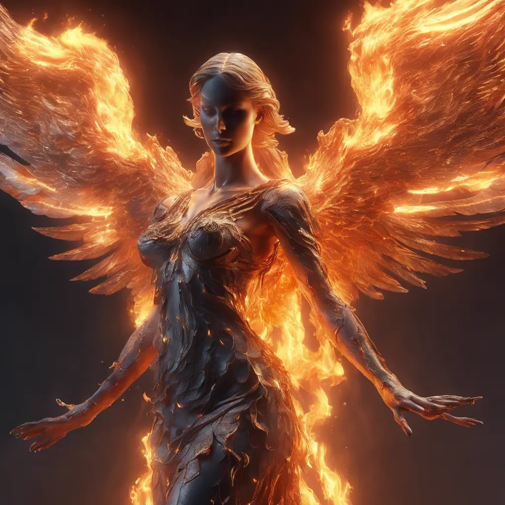 Angel with wings made of Fire, 8k, Stunning, Volumetric Lighting, Concept Art by Stefan Kostic
