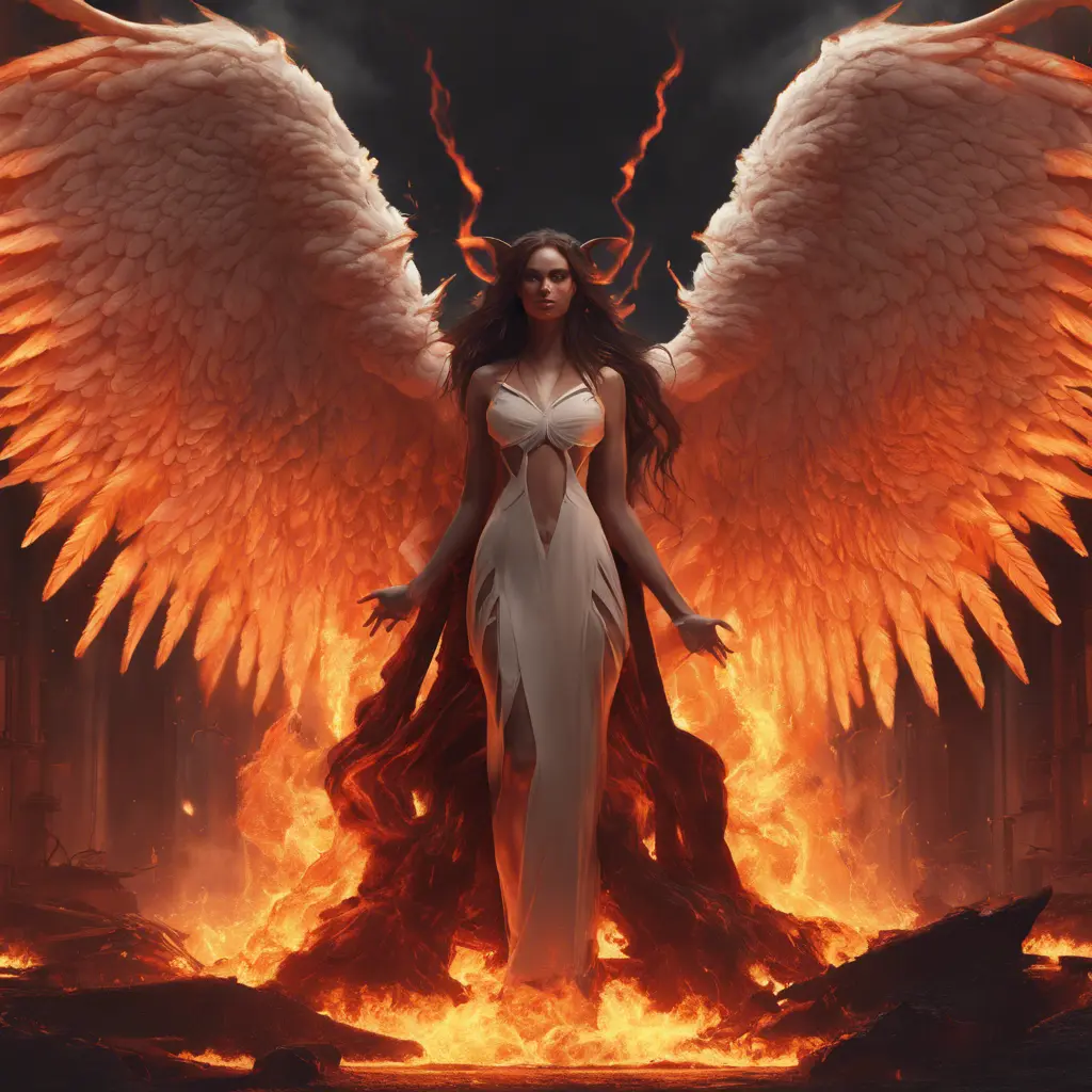 An angel and a demon surrounded by fire, 8k, Trending on Artstation, Symmetrical Face, Digital Illustration, Concept Art by Greg Rutkowski